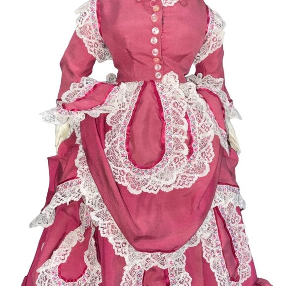 Victorian Porcelain Doll With Pink Lace Dress & Blonde Curls - Picture 4 of 16